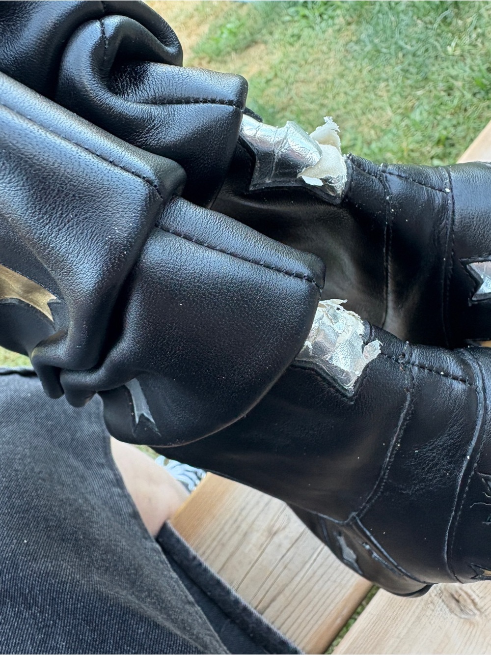 Naughty Monkey Metallic Stars Ruched Leather Cowboy Boots Sz 6 - Picture 5 of 8